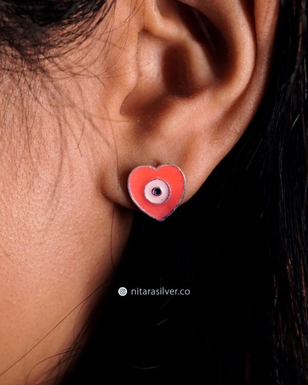 Enamel Heart Silver Earring