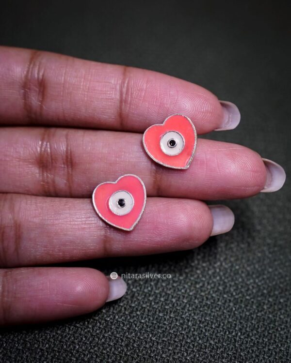Enamel Heart Silver Earring